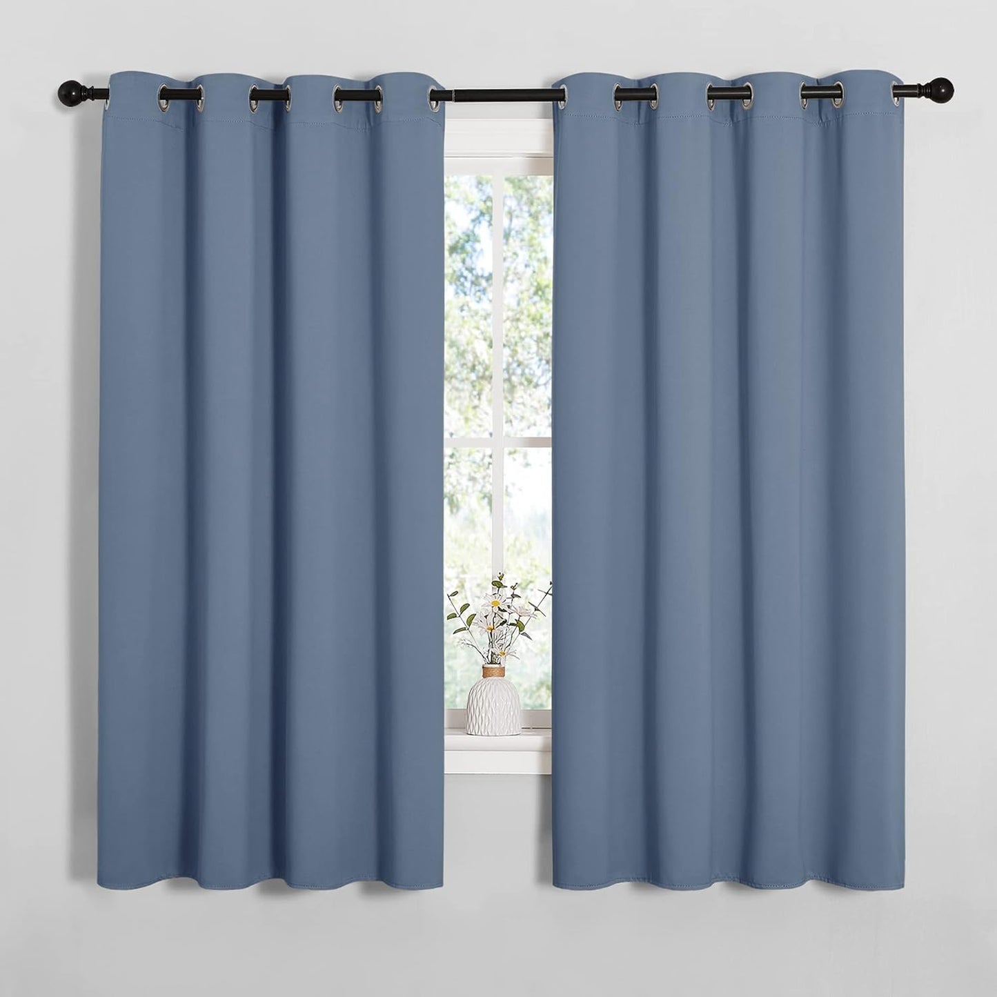 NICETOWN Blackout Curtains - Sound & Heat Reducing Drapes for Kids' Bedroom | Stone Blue, 55" x 68", 2PCs