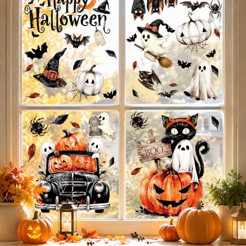 Double Sided Ghost Pumpkin Halloween Window Clings - Fall Decor for Glass Door
