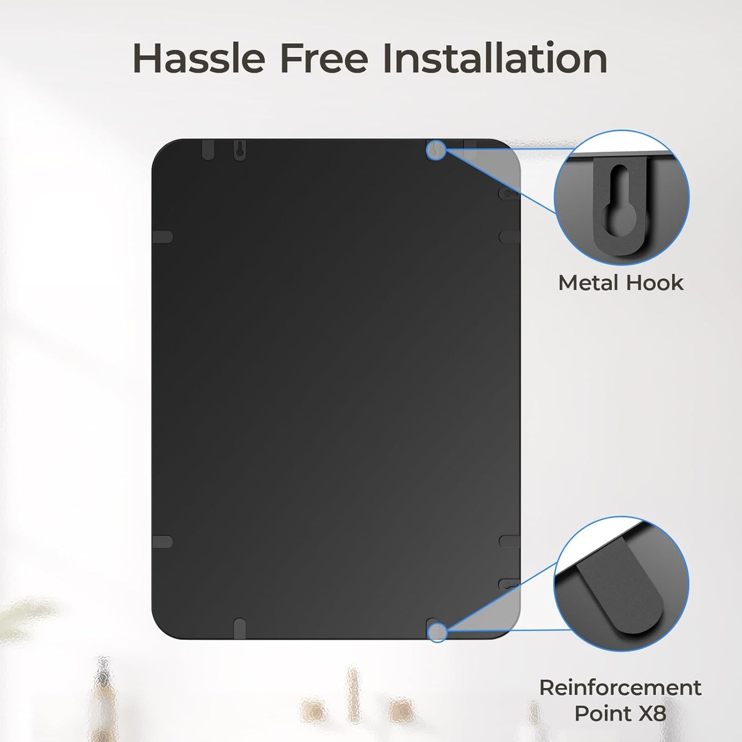 USHOWER Black Bathroom Mirror - 22 x 30 Inch Matte Rectangle Mirror with Rounded Metal Frame