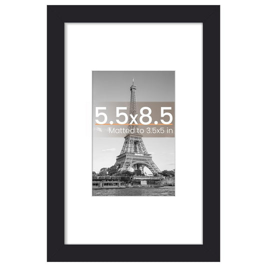 upsimples 5.5x8.5 Picture Frame, Display Pictures 3.5x5 with Mat or 5.5x8.5 Without, Wall Hanging Photo Frame, Black, 1 Pack