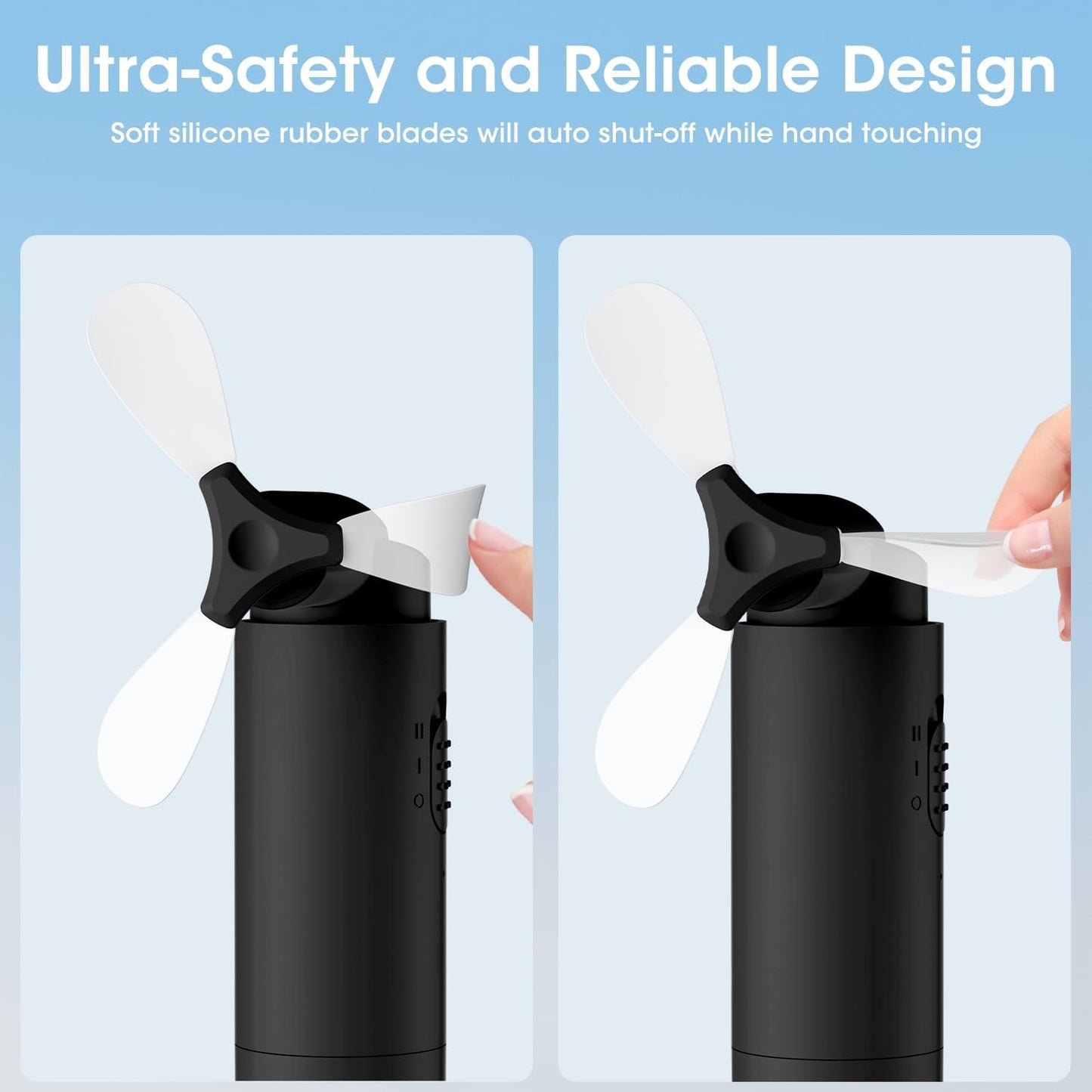 OLV Handheld Mini Fan - Portable Rechargeable 3000mAh Battery | 22+ Hours Runtime - Black