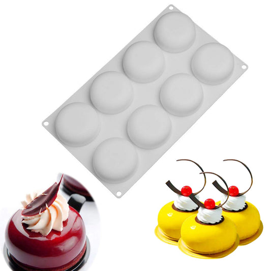 Silicone Cake Mold for Baking，8 Holes 3D Stone Round Shape Silicone Mousse Cake Pop Form,Non-Stick Candy Chocolate Jelly Baking Mould Tray,Pastry Cheesecake Pudding Bread Decorating Tool for Homemade