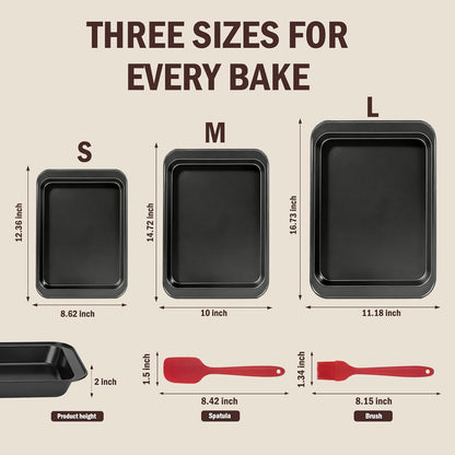 Skiennix 3-Piece Baking Pan Set - Nonstick Rectangle Bakeware | Stackable & Rust Resistant