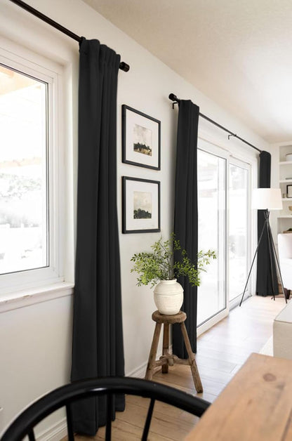 Skiennix 100% Blackout Linen Curtains - Thermal Insulated Drapes for Bedroom | 2 Panels, 50" W x 72" L, Black