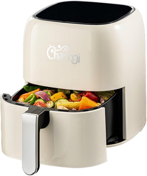 Charmi 5QT Air Fryer - Retro Design with Digital Touchscreen & 8 Cooking Presets | Cream White