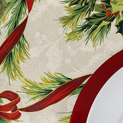 Christmas Ribbons Tablecloth - 70x52 Inches Rectangular Holiday Decor