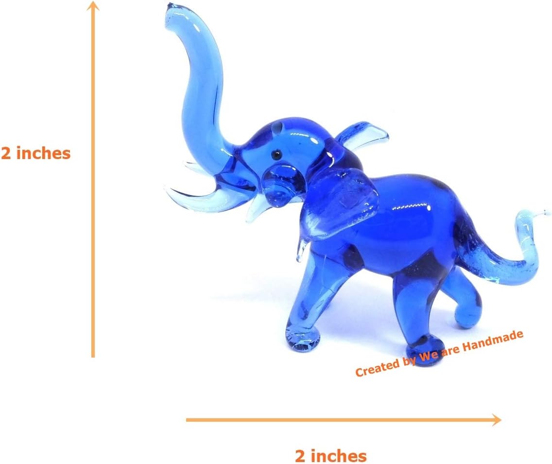 Skiennix Handmade Mini Elephant Family Figurines - 2" Blown Glass Art, Multicolor Jungle Decor