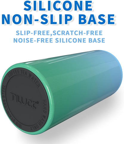 TILUCK Slim Can Cooler - Double-Walled Stainless Steel Insulator for 12 oz Cans | Teal Gradient Finish