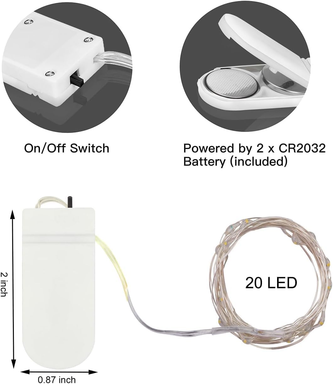Skiennix 24 Pack Mini Fairy Lights - Battery Operated 20 LED Warm White String Lights, 6.6ft for Weddings & Crafts