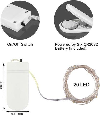 Skiennix 24 Pack Mini Fairy Lights - Battery Operated 20 LED Warm White String Lights, 6.6ft for Weddings & Crafts