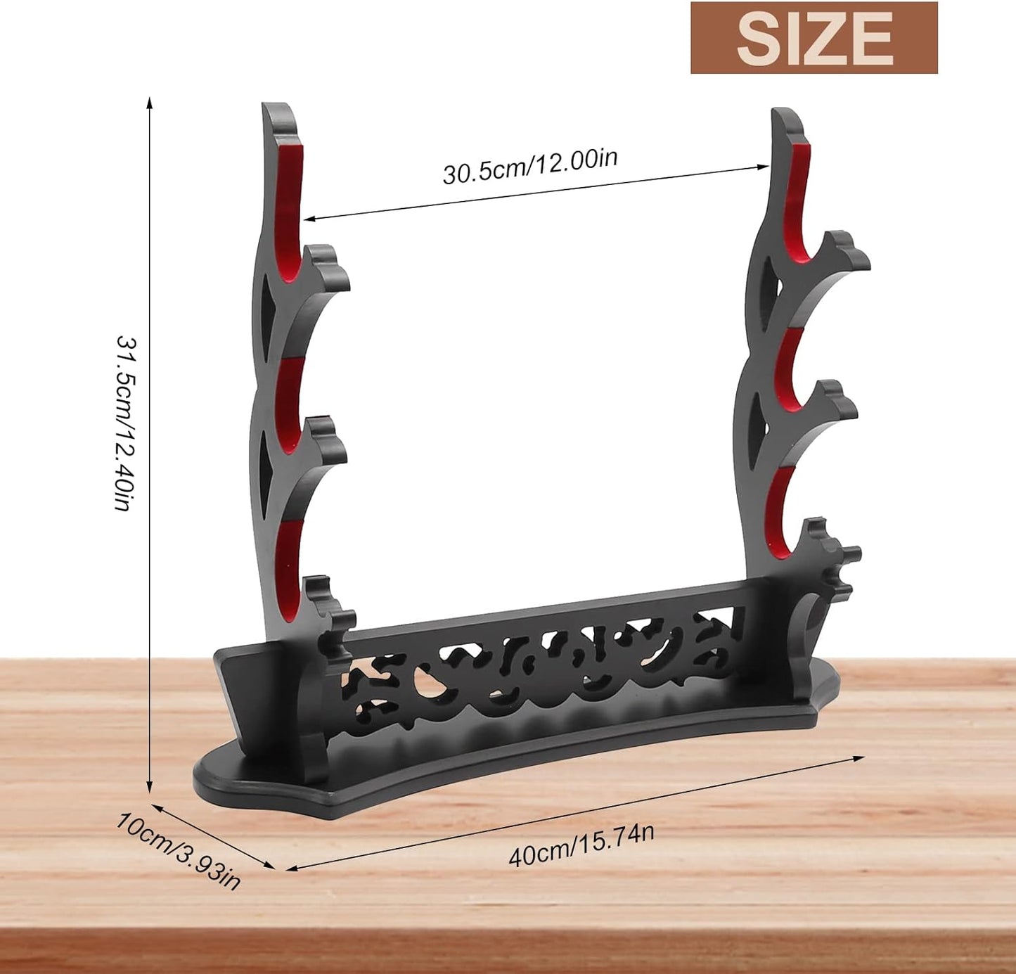 Saihisday Sword Stand - Three-Tier Katana Holder with Padded Support for Japanese Samurai Swords | Black Lacquer Finish