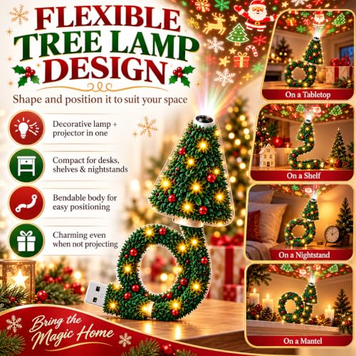 Christmas Projector Light - USB Powered Ceiling Projection with 6 Patterns - Red Variation