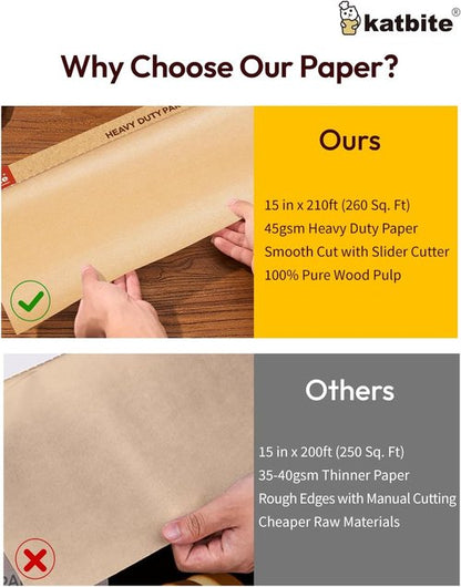 Katbite Unbleached Parchment Paper - Heavy Duty Non-Stick Baking Roll, 15 in x 210 ft, Ideal for Air Fryer & Steaming