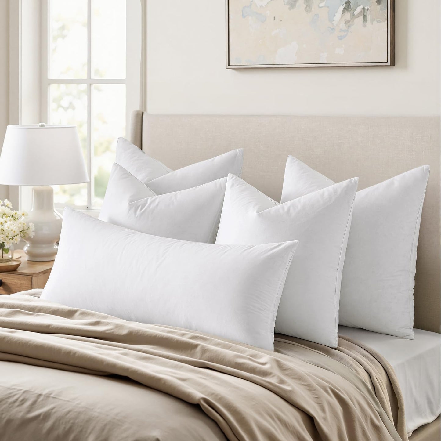 MIULEE Pillow Inserts | Premium Down Feather Stuffers - 18x18 Inches, Pack of 4, White Cotton Fabric