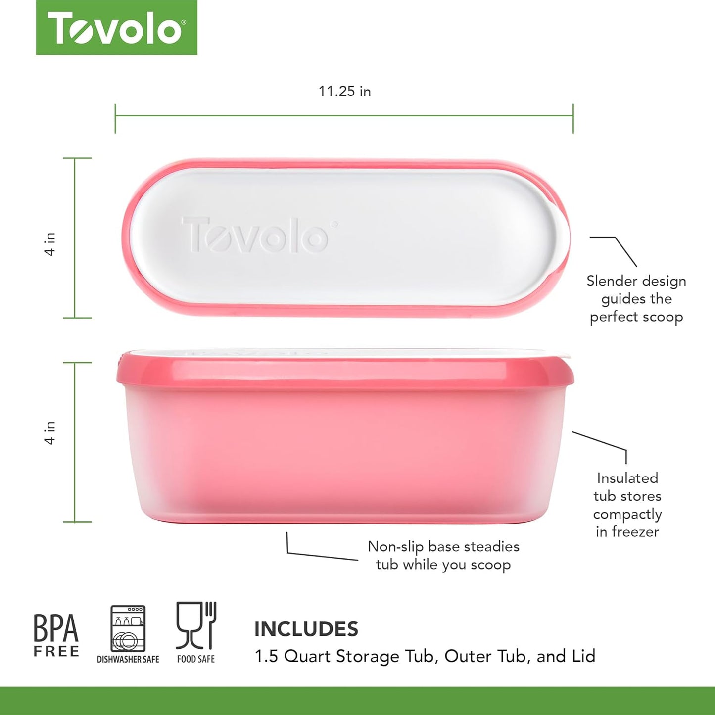Tovolo Ice Cream Container - 1.5 Quart Flamingo Pink Tub | BPA-Free, Insulated & Reusable