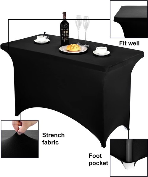 FORLIFE Spandex Table Cover - Fitted 4ft Rectangular Tablecloth for Weddings & Parties | Black