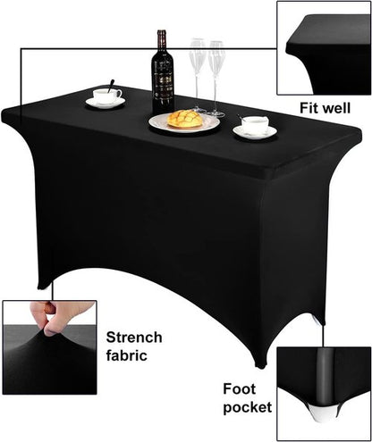 FORLIFE Spandex Table Cover - Fitted 4ft Rectangular Tablecloth for Weddings & Parties | Black