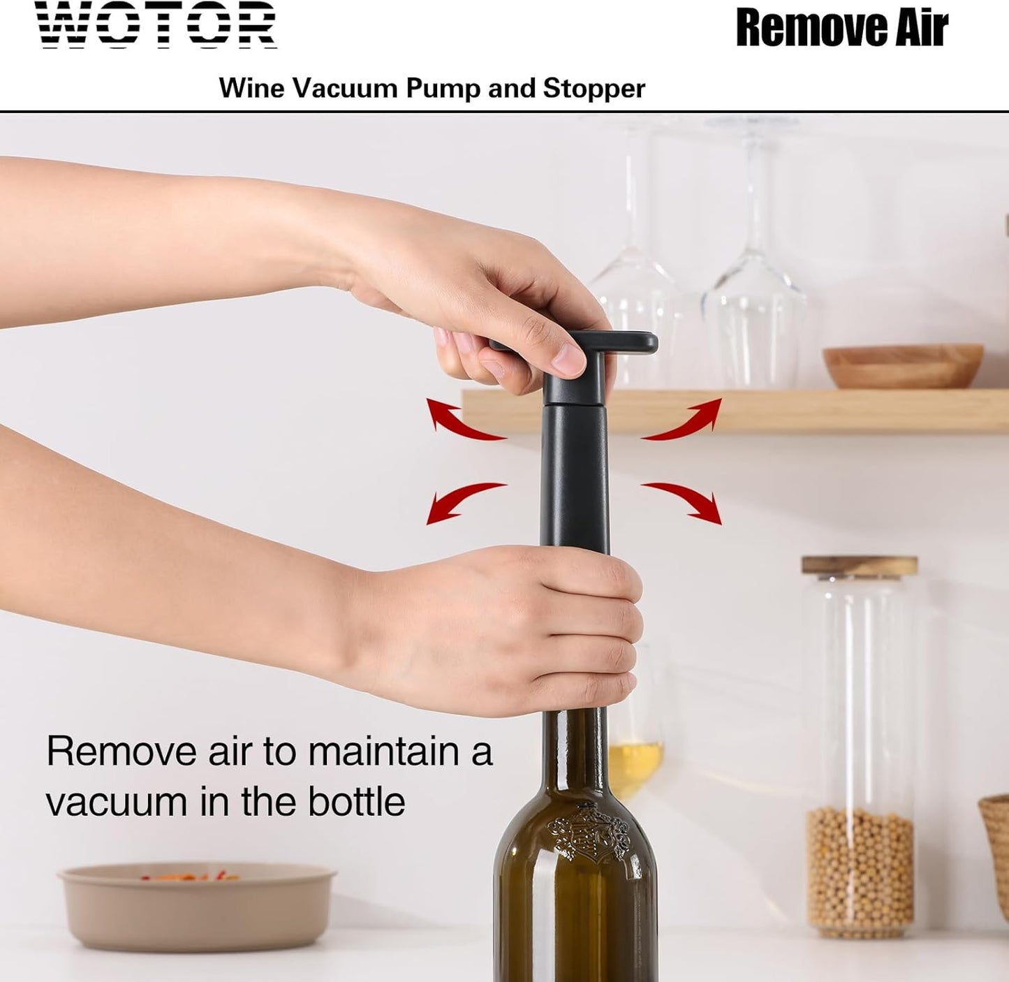 WOTOR Wine Saver Vacuum Pump with 20 Stoppers, Wine Stopper & Preserver, Reusable Bottle Sealer Keeps Fresh, Ideal Accessories Gift (Flat Handle) (Pack of 2)
