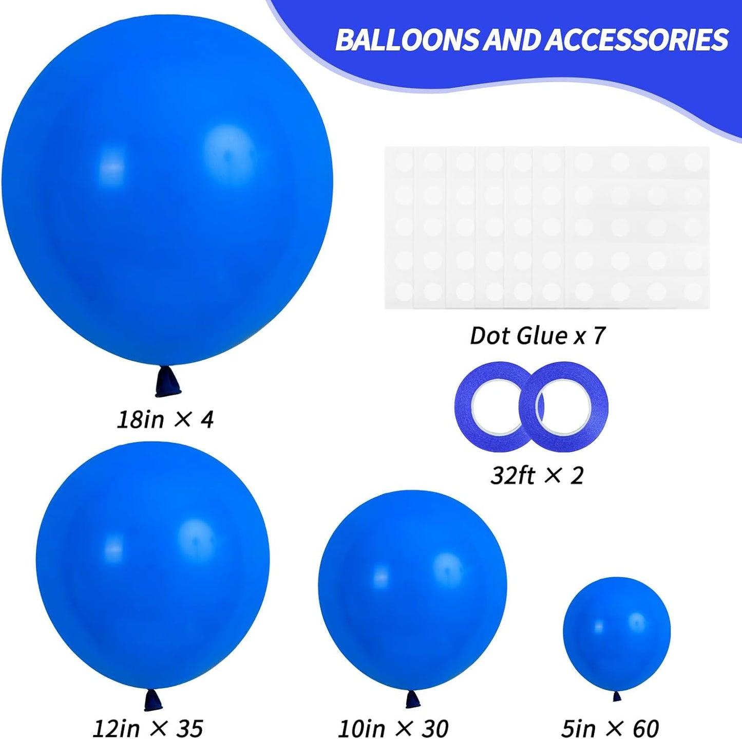 RUBFAC Dark Blue Balloons - 129-Piece Set in Various Sizes for Birthday, Gender Reveal & Baby Shower Decor