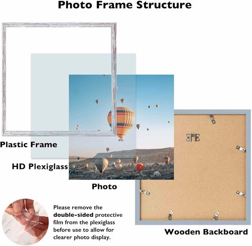 JCJMY 13x13 Rustic White Picture Frame - Versatile Wall Mounting, Shatter Resistant Plexiglass