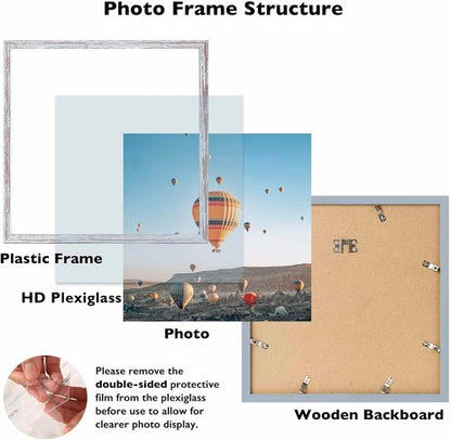 JCJMY 13x13 Rustic White Picture Frame - Versatile Wall Mounting, Shatter Resistant Plexiglass