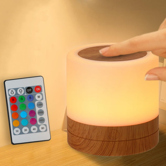 Skiennix Nursery Night Light - USB Rechargeable Desk Lamp with 13 RGB Colors & Remote Control | Portable Bedside Lamp for Kids (Brown)