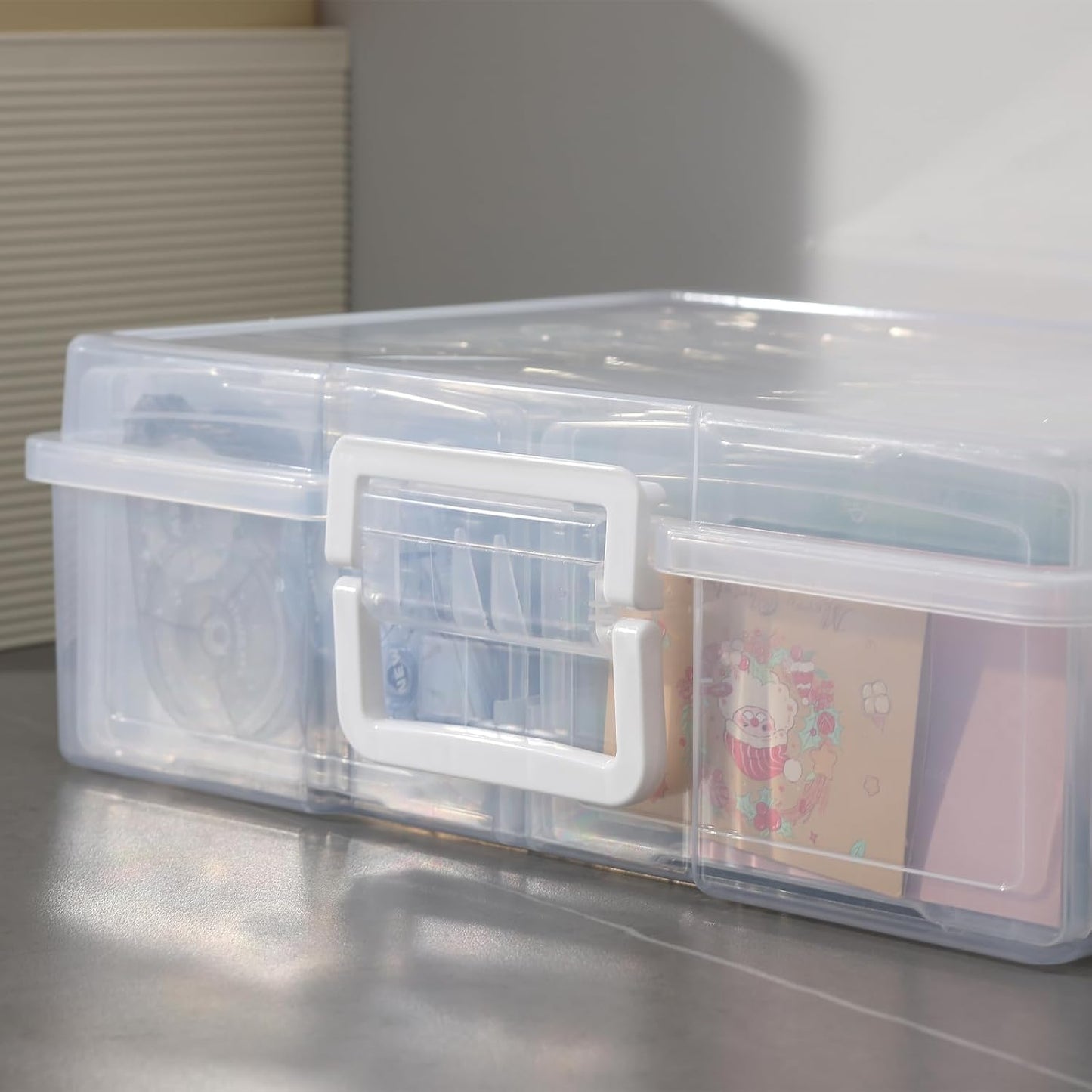 Novelinks Transparent Photo Cases - 4" x 6" Clear Craft Keeper with Handle & 16 Inner Organizers