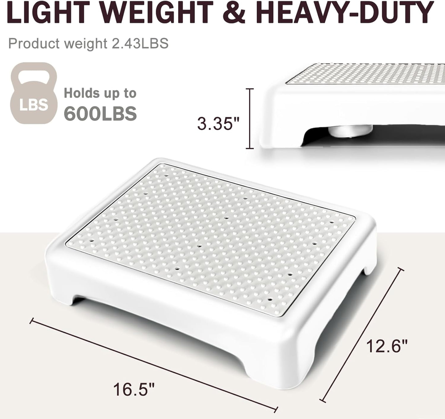 Skiennix Bed Step Stool - Comfortable TPE Soft Pad for Seniors | 600lb Heavy Duty Anti-Flip Design (White-Grey)