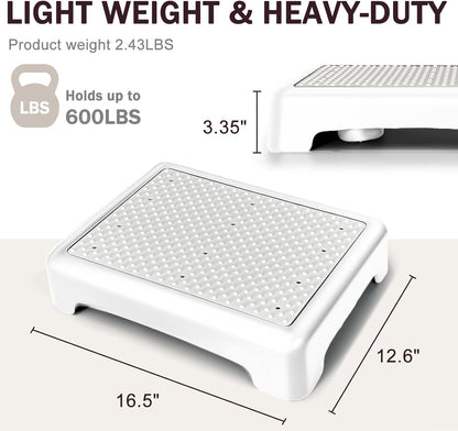 Skiennix Bed Step Stool - Comfortable TPE Soft Pad for Seniors | 600lb Heavy Duty Anti-Flip Design (White-Grey)