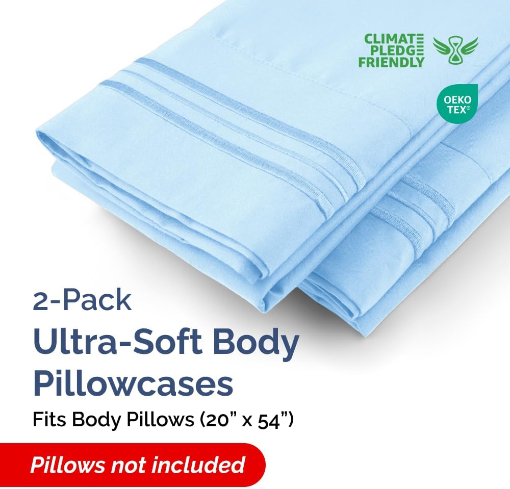 Skiennix Body Pillowcases Set of 2 | Soft & Breathable 20x54 Long Pillow Covers - Wrinkle-Free & Machine Washable (Light Blue)