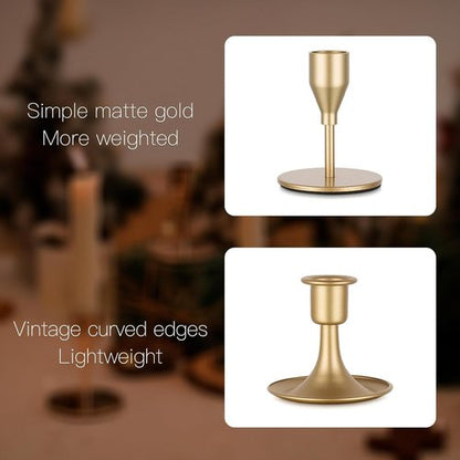 Candeldo Gold Taper Candle Holders - Elegant Metal Candle Stands | Set of 12 for Weddings & Decor
