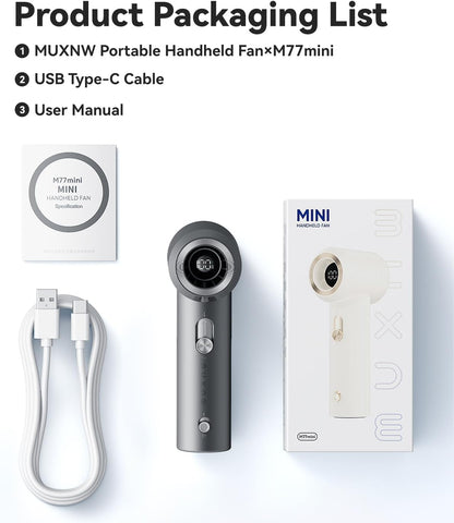 MUXNW Portable Mini Fan - Handheld Rechargeable USB Fan for Travel | High-Speed Cooling in Gray