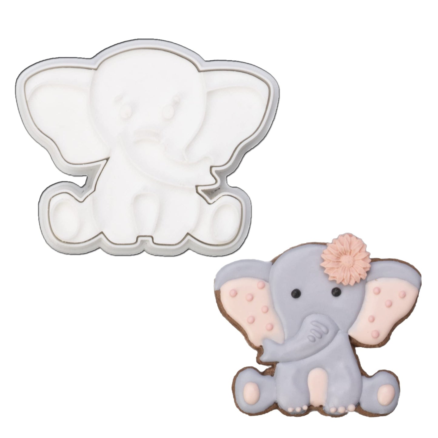 Mostop 3D Cookie Cutter with Elephant Stampers Baby Shower Cake Mold Fondant Decorating Tools DIY Mold for Sugar Craft Baking Mould Kids' Birthday Party Kitchen Tools