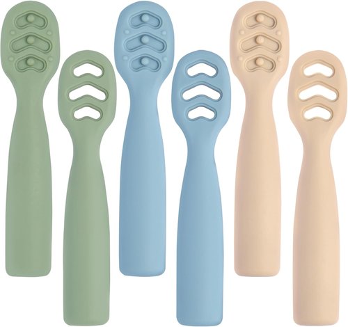 Eascrozn Baby Spoons - Self-Feeding Utensils for 6+ Months | BPA-Free Silicone, 6-Pack Set