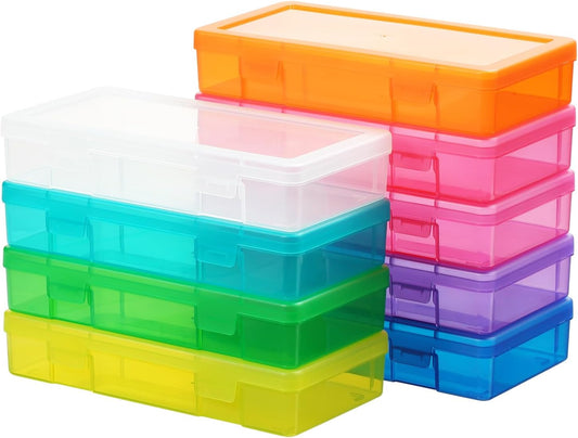 Skiennix Medium Colored Plastic Craft Organizer - 9 Pack Mini Storage Containers with Latching Lid for Art Supplies