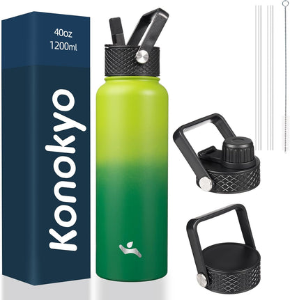 Skiennix 40oz Insulated Stainless Steel Water Bottle - 3 Lids Included | Bamboo Grove Design