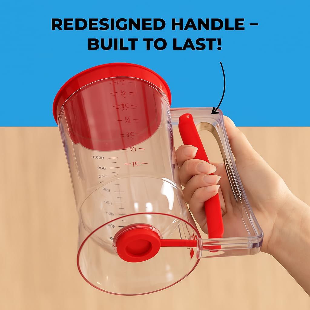 Skiennix Pancake Batter Dispenser - Easy Pour Tool for Perfect Pancakes, Waffles & Muffins - Red