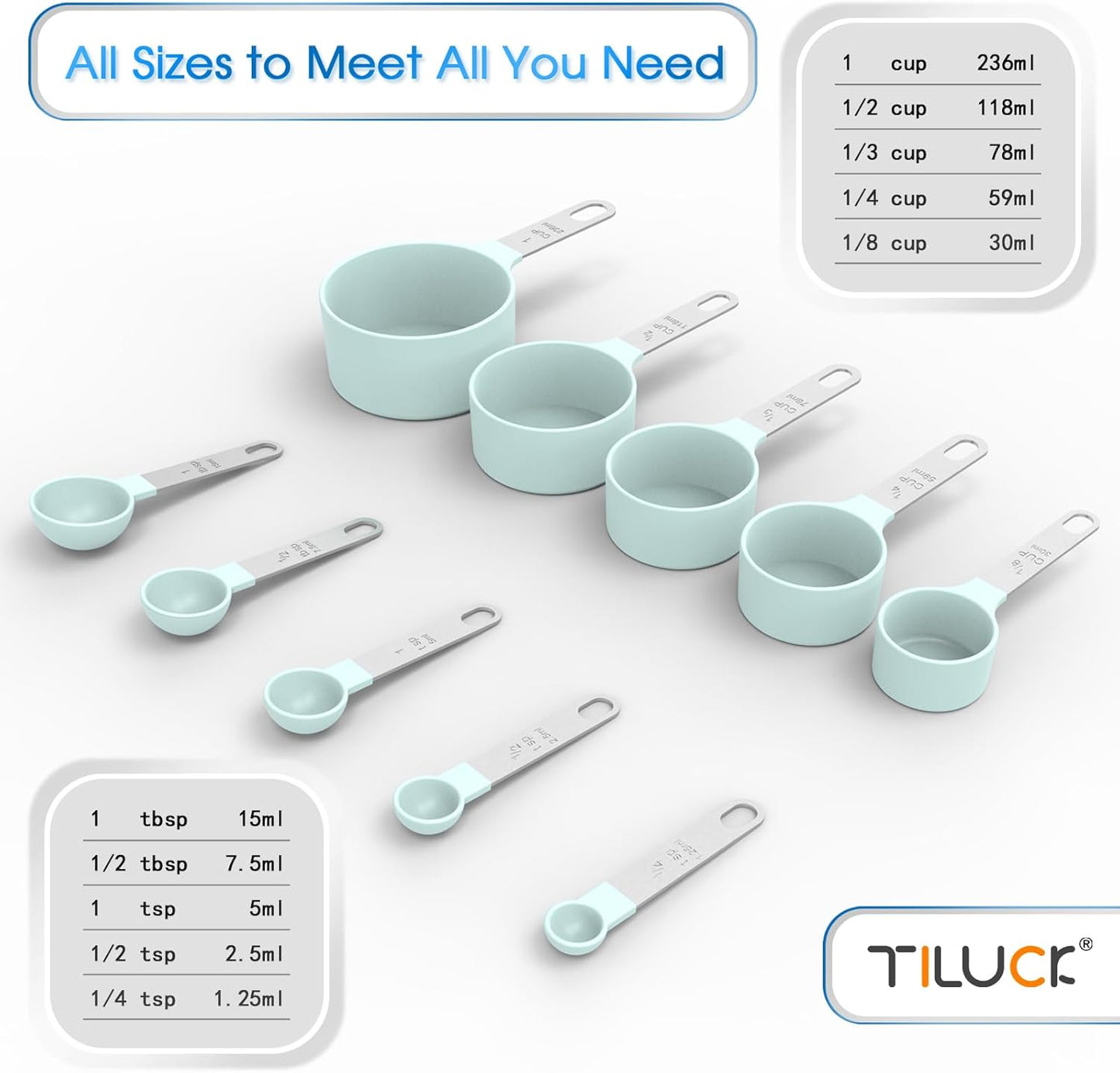TILUCK Measuring Cups & Spoons Set - Stackable Kitchen Gadgets with Stainless Steel Handles | Green