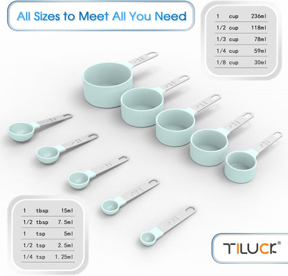 TILUCK Measuring Cups & Spoons Set - Stackable Kitchen Gadgets with Stainless Steel Handles | Green