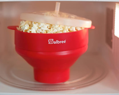 Salbree Collapsible Silicone Microwave Popcorn Popper - 16 Cup Capacity, Versatile & Colorful (Red)