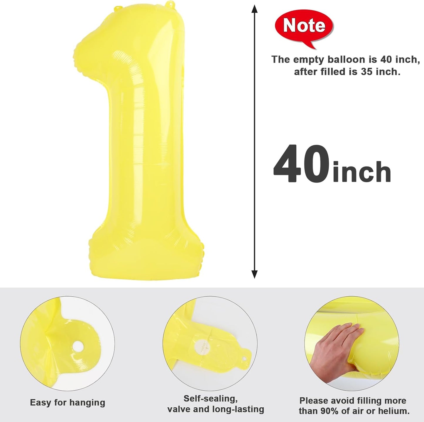 Number Balloons - 40 Inch Yellow 1 Balloon for 1st Birthday Party Decorations & Baby Showers