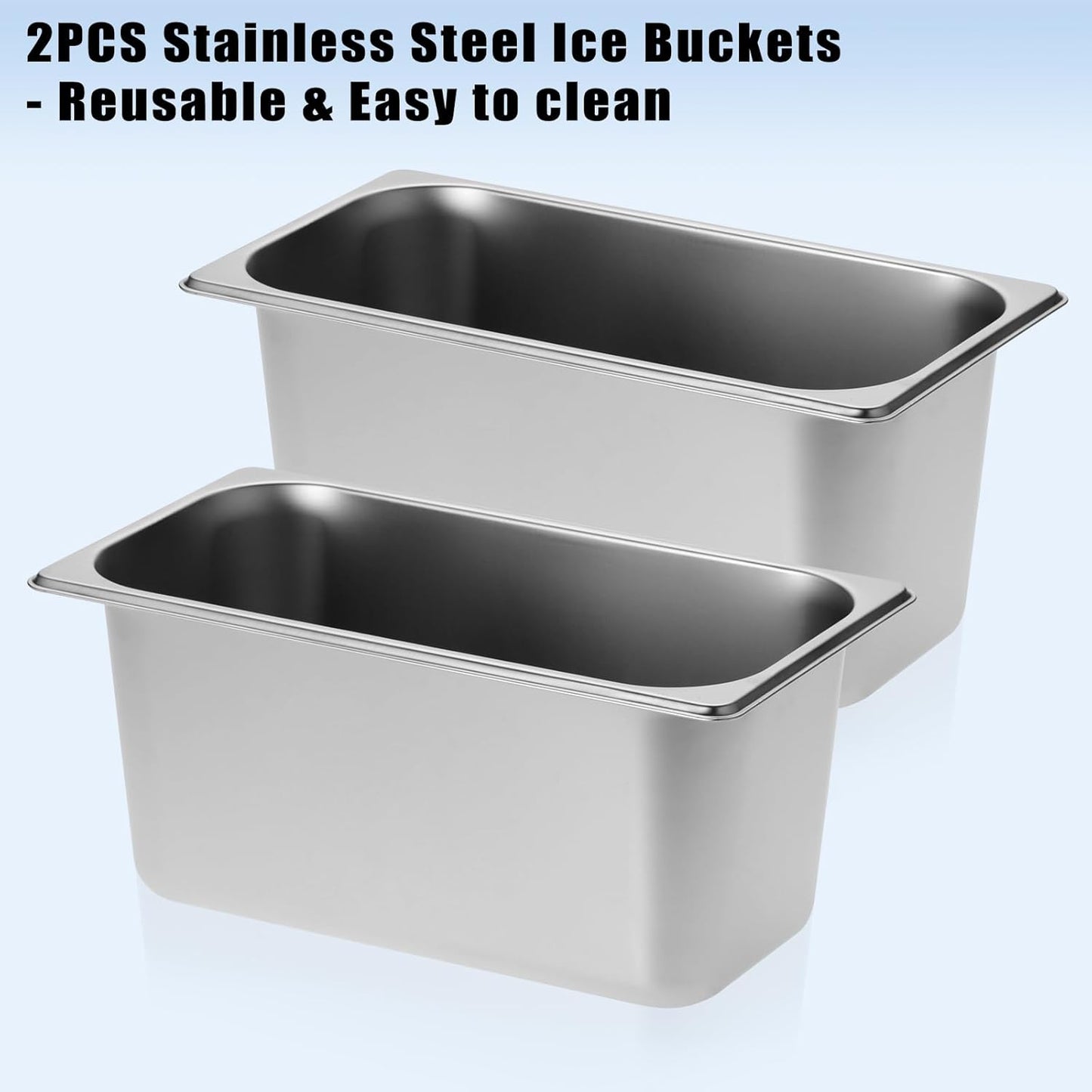 OwnMy 2PCS Ice Buckets for Parties, Stainless Steel Ice Bucket for Freezer, Metal Ice Cubes Bins Storage Container for Freezer, Wine Beer Drink Cooling Buckets for Beverage Cocktails Champagne