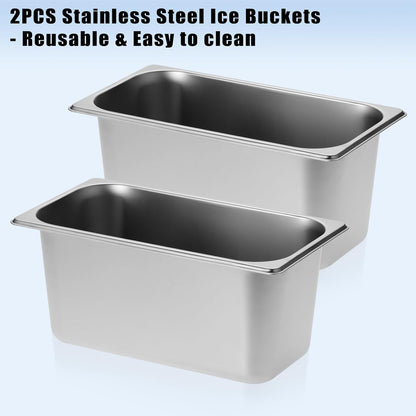 OwnMy 2PCS Ice Buckets for Parties, Stainless Steel Ice Bucket for Freezer, Metal Ice Cubes Bins Storage Container for Freezer, Wine Beer Drink Cooling Buckets for Beverage Cocktails Champagne