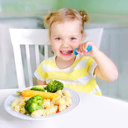 PandaEar Baby Toddler Utensils Set - 6 Pieces Silicone & Stainless Steel Forks and Spoons | BPA Free, Anti-Choke Design (Blue, Green, Beige)