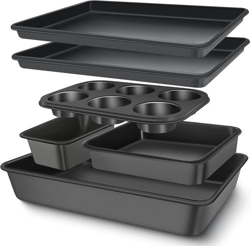 AIVIKI Nonstick Baking Pans Set - 6-Piece Bakeware Set with Cookie Sheet, Roaster, Muffin & More