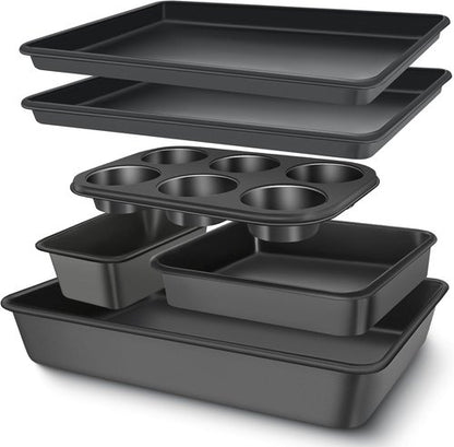 AIVIKI Nonstick Baking Pans Set - 6-Piece Bakeware Set with Cookie Sheet, Roaster, Muffin & More