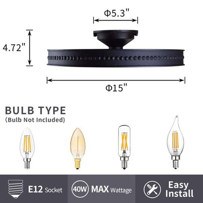 KJLARS Ceiling Light Fixture Flush Mount Ceiling Lamp Black Farmhouse Chandelier Industrial Rustic Light fixtures Pendant Lighting 4-Light E12 Kitchen Lighting