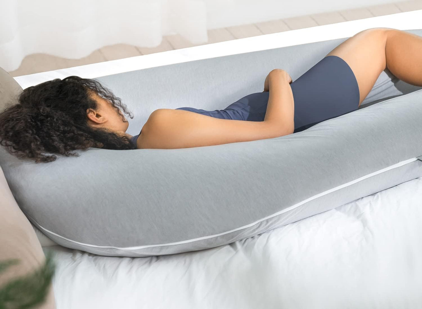 Queen Rose Extra Long U-Shaped Body Pillow - Cooling Maternity Support Pillow, 65 Inch, Grey
