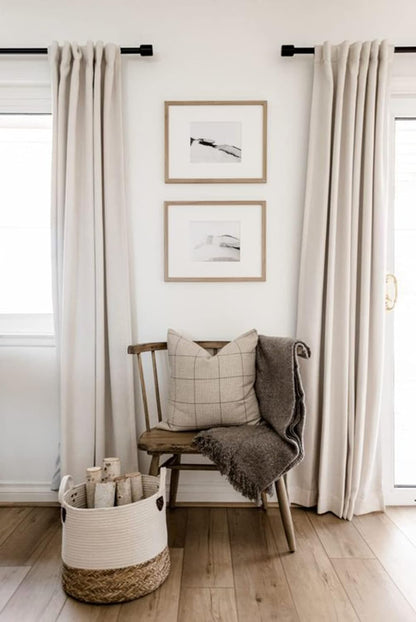 Skiennix 100% Blackout Linen Curtains - Thermal Insulated Drapes for Bedroom | 50" W x 120" L, Cream, 2 Panels Set