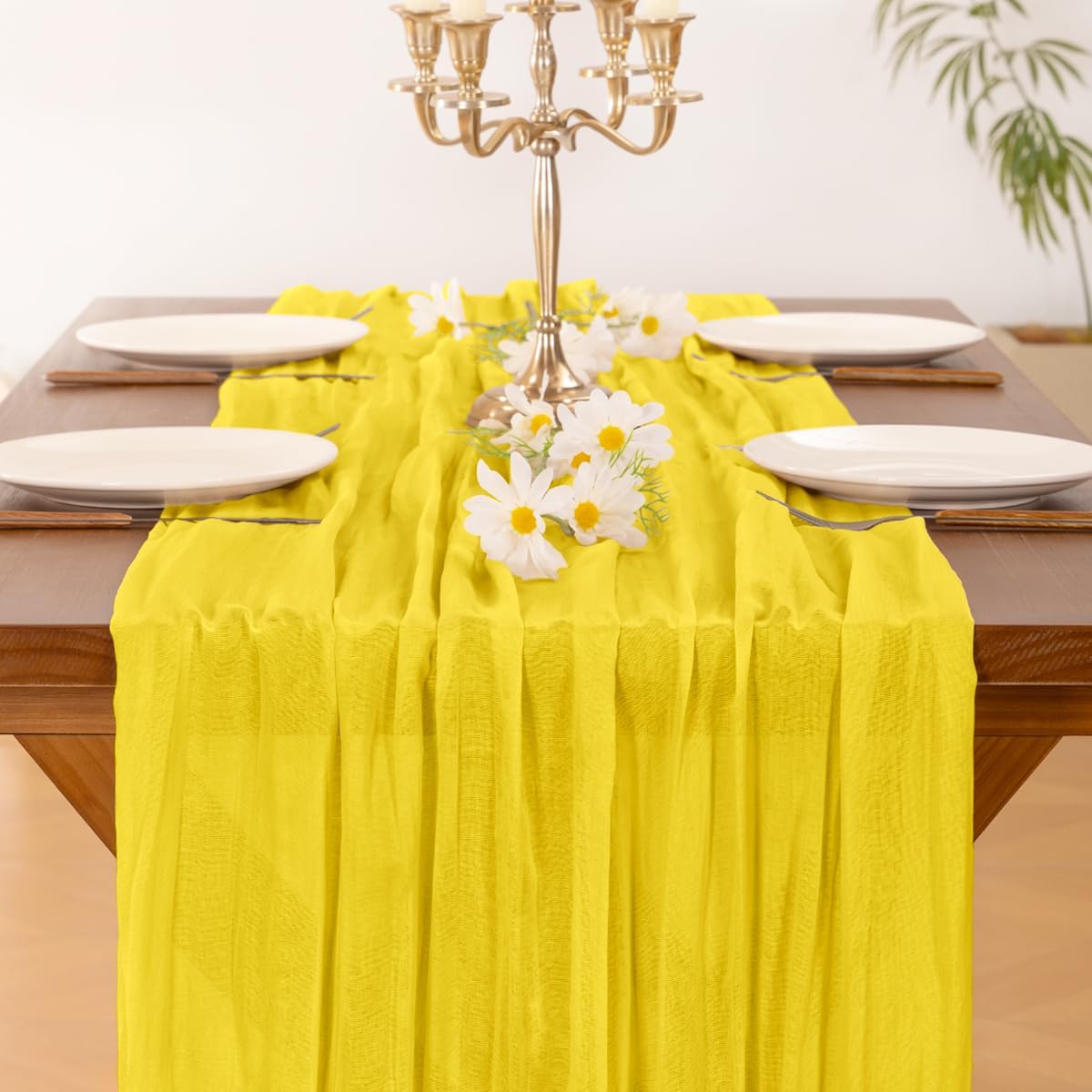 **Socomi Yellow Cheesecloth Table Runner - 120 Inch Rustic Boho Decor for Weddings, Parties & Events**